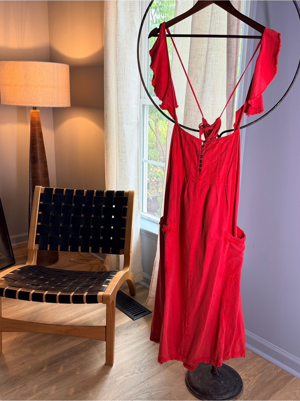 Pilcro Red Midi Sundress with Ruffle Straps